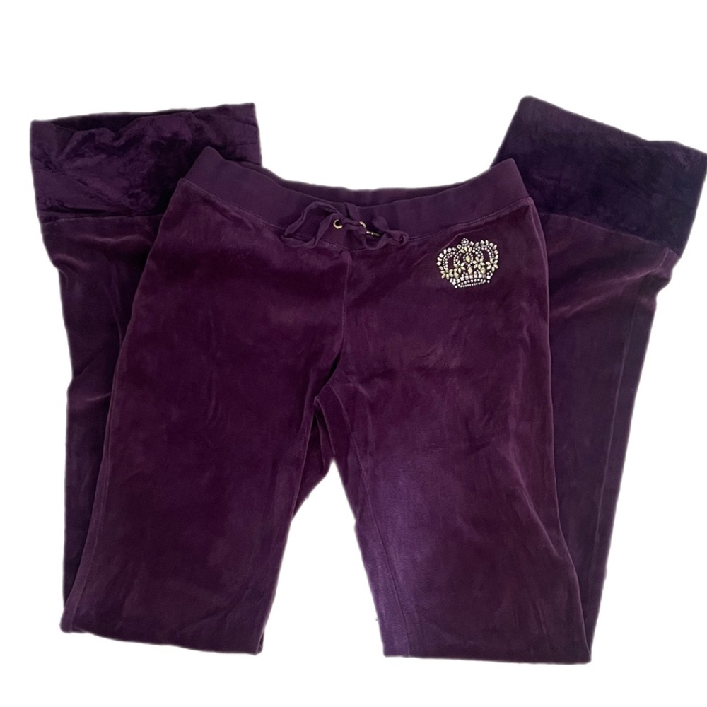 ♢ Y2K Velour Flare Sweatpants w/ Rhinestone Crown and butt Pockets